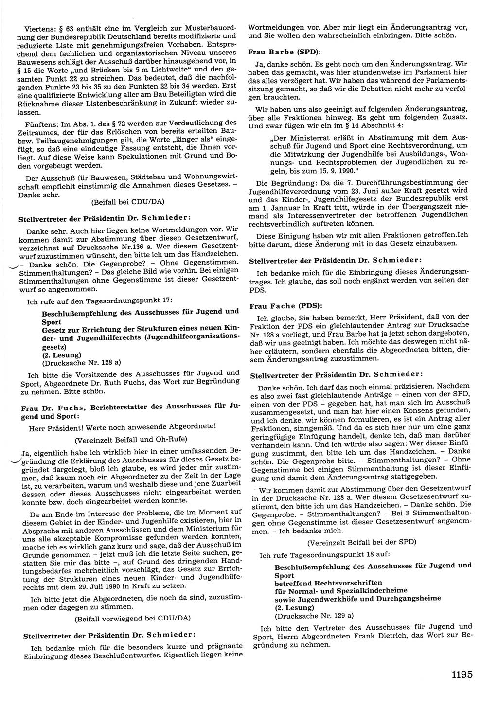 Tagungen der Volkskammer (VK) der Deutschen Demokratischen Republik (DDR), 10. Wahlperiode 1990, Seite 1195 (VK. DDR 10. WP. 1990, Prot. Tg. 1-38, 5.4.-2.10.1990, S. 1195)