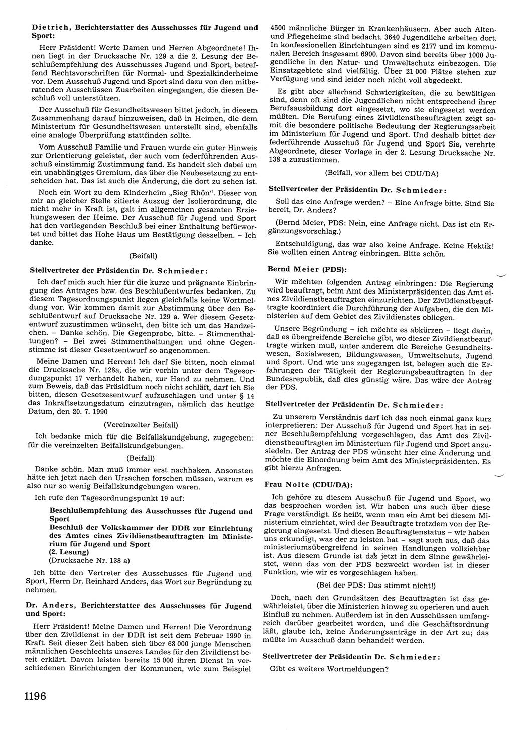 Tagungen der Volkskammer (VK) der Deutschen Demokratischen Republik (DDR), 10. Wahlperiode 1990, Seite 1196 (VK. DDR 10. WP. 1990, Prot. Tg. 1-38, 5.4.-2.10.1990, S. 1196)