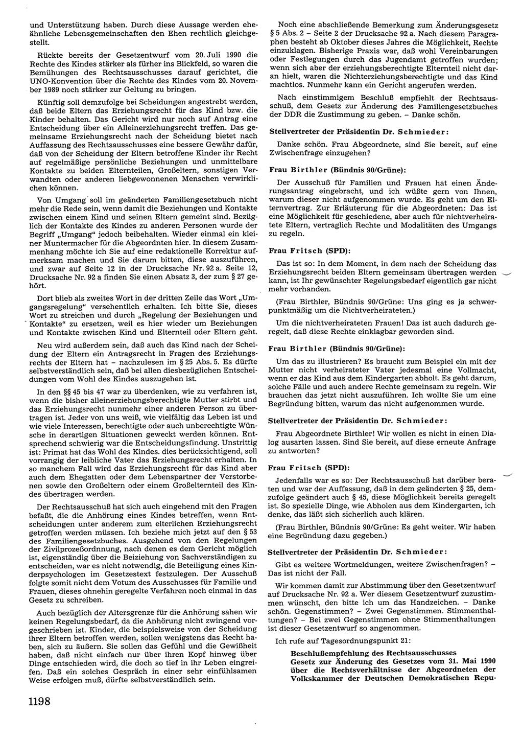 Tagungen der Volkskammer (VK) der Deutschen Demokratischen Republik (DDR), 10. Wahlperiode 1990, Seite 1198 (VK. DDR 10. WP. 1990, Prot. Tg. 1-38, 5.4.-2.10.1990, S. 1198)