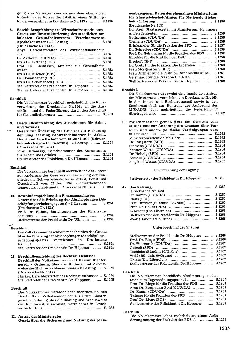 Tagungen der Volkskammer (VK) der Deutschen Demokratischen Republik (DDR), 10. Wahlperiode 1990, Seite 1205 (VK. DDR 10. WP. 1990, Prot. Tg. 1-38, 5.4.-2.10.1990, S. 1205)