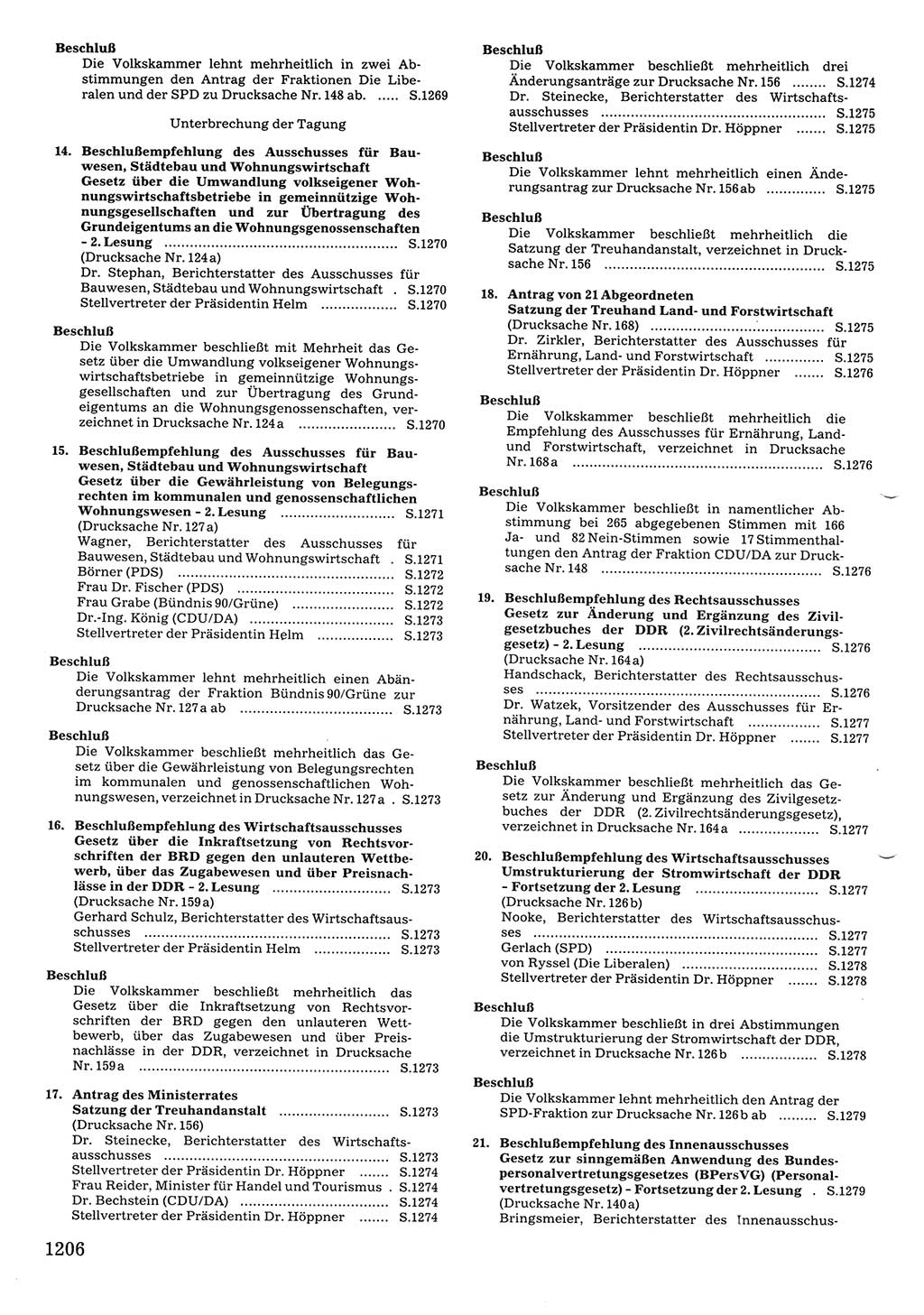 Tagungen der Volkskammer (VK) der Deutschen Demokratischen Republik (DDR), 10. Wahlperiode 1990, Seite 1206 (VK. DDR 10. WP. 1990, Prot. Tg. 1-38, 5.4.-2.10.1990, S. 1206)