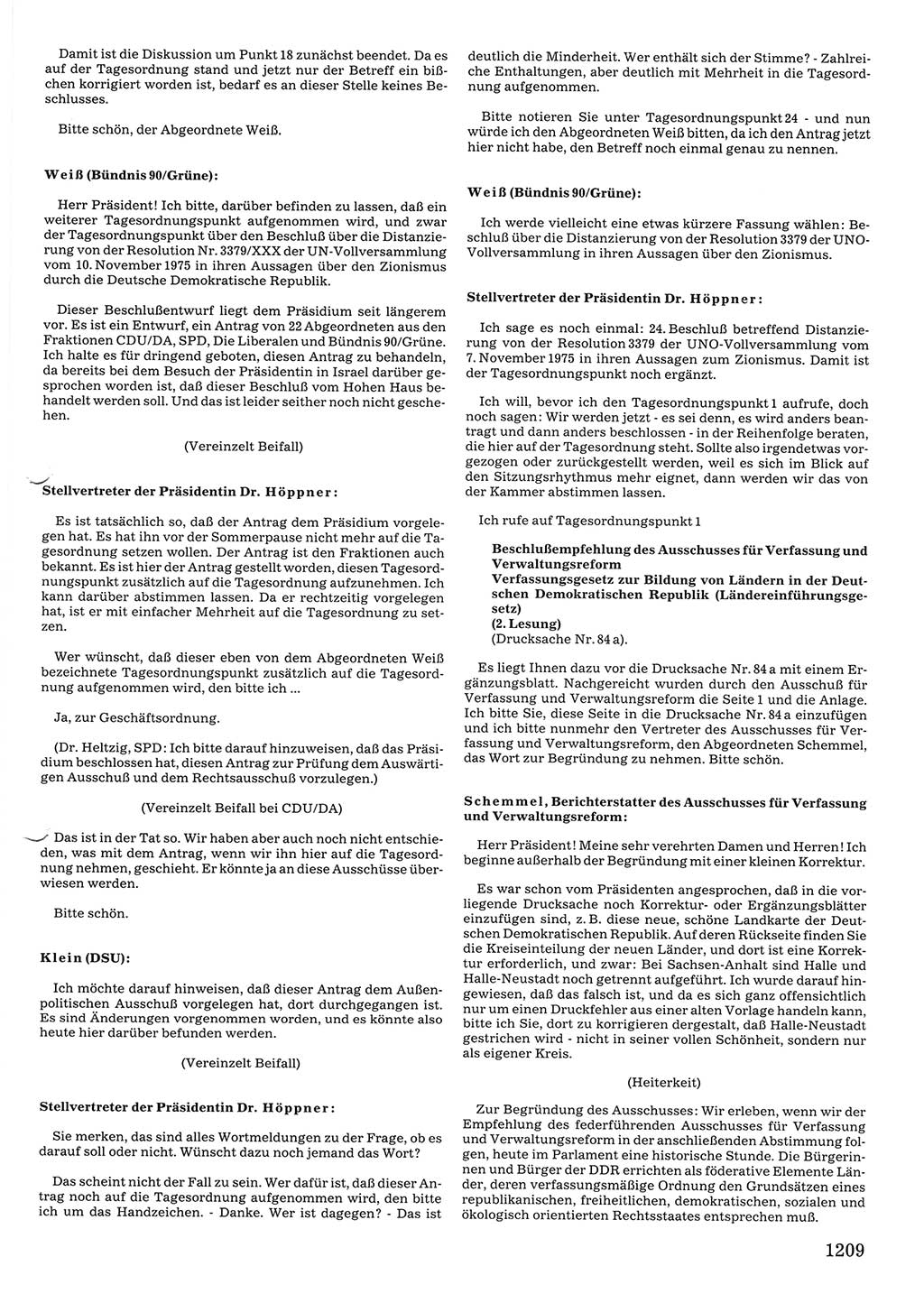 Tagungen der Volkskammer (VK) der Deutschen Demokratischen Republik (DDR), 10. Wahlperiode 1990, Seite 1209 (VK. DDR 10. WP. 1990, Prot. Tg. 1-38, 5.4.-2.10.1990, S. 1209)