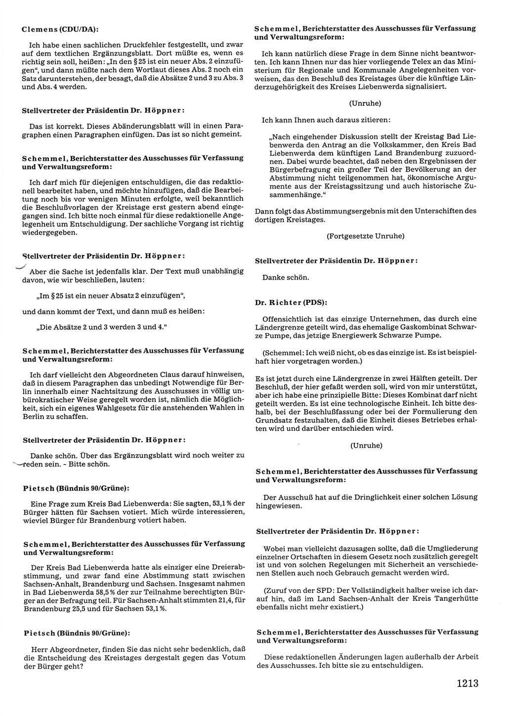 Tagungen der Volkskammer (VK) der Deutschen Demokratischen Republik (DDR), 10. Wahlperiode 1990, Seite 1213 (VK. DDR 10. WP. 1990, Prot. Tg. 1-38, 5.4.-2.10.1990, S. 1213)