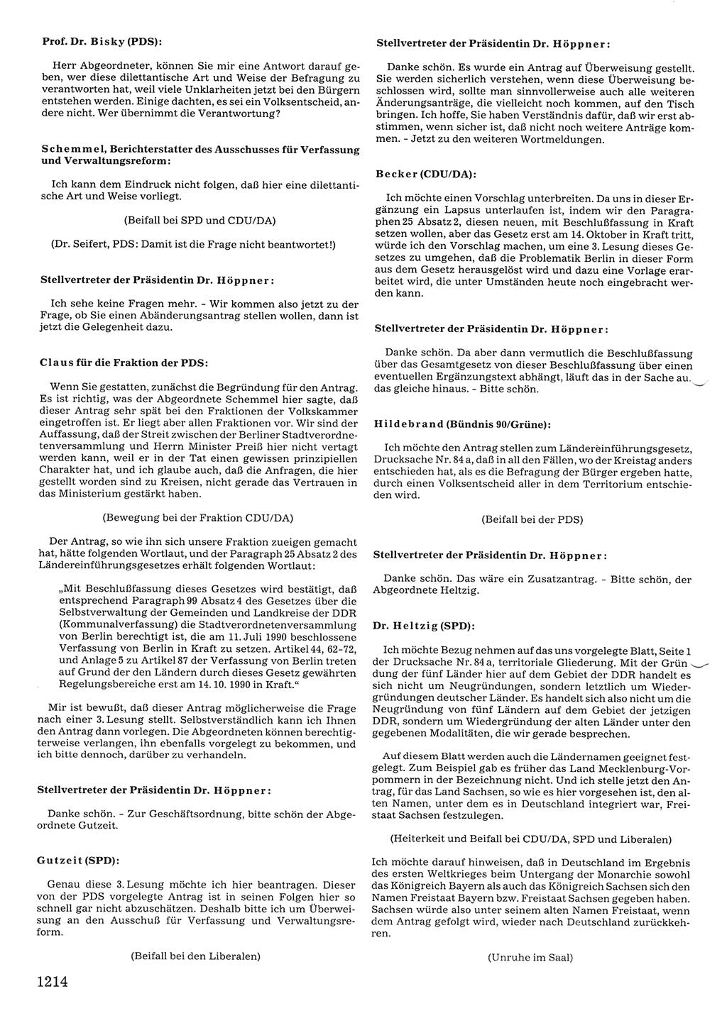 Tagungen der Volkskammer (VK) der Deutschen Demokratischen Republik (DDR), 10. Wahlperiode 1990, Seite 1214 (VK. DDR 10. WP. 1990, Prot. Tg. 1-38, 5.4.-2.10.1990, S. 1214)