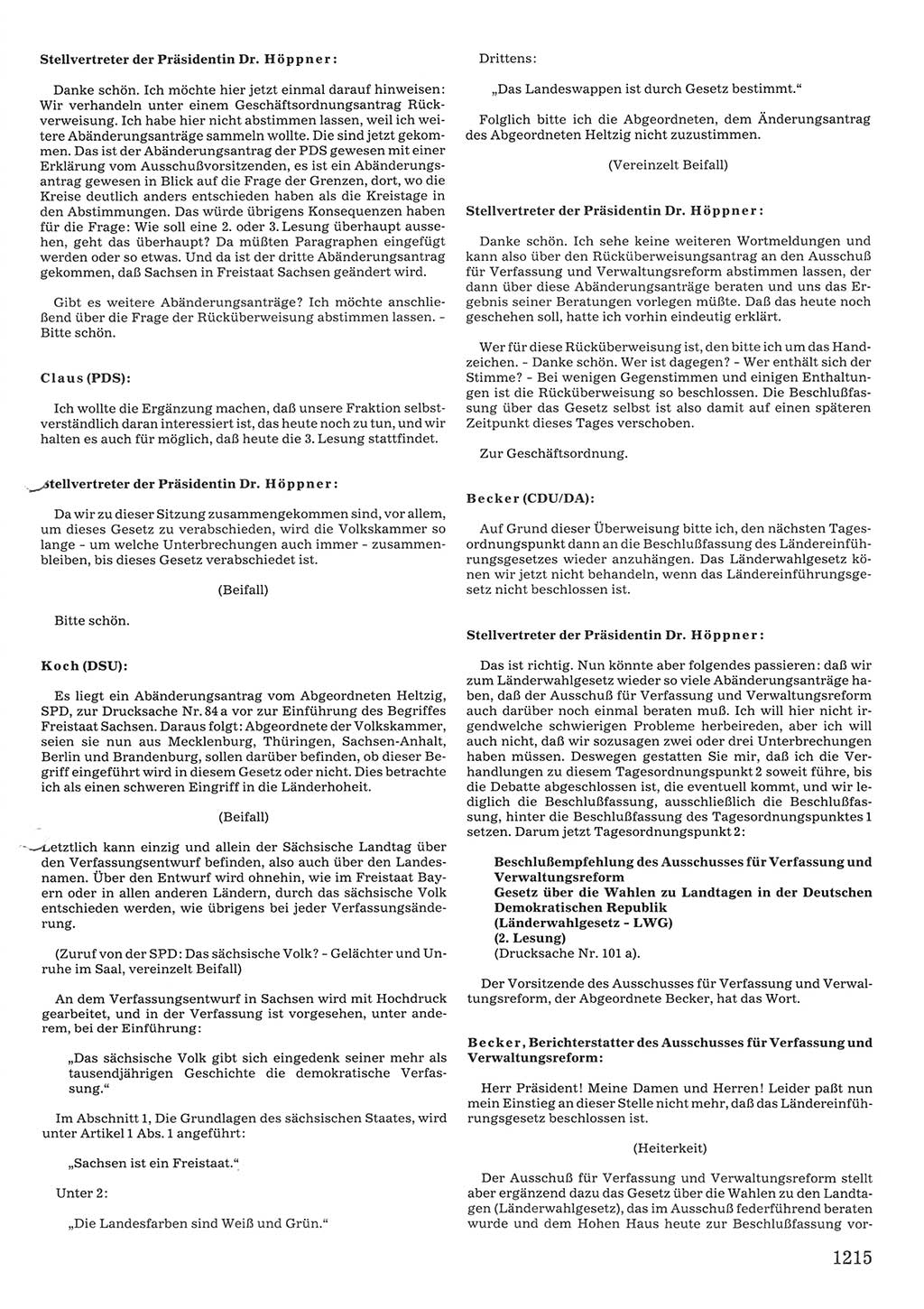 Tagungen der Volkskammer (VK) der Deutschen Demokratischen Republik (DDR), 10. Wahlperiode 1990, Seite 1215 (VK. DDR 10. WP. 1990, Prot. Tg. 1-38, 5.4.-2.10.1990, S. 1215)