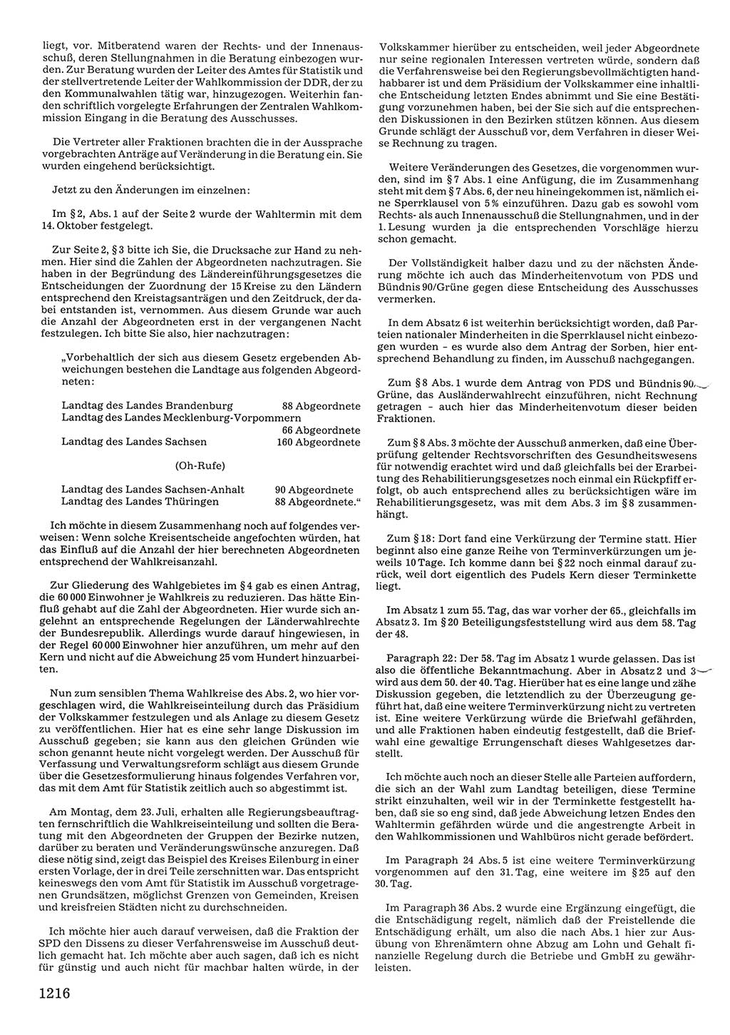 Tagungen der Volkskammer (VK) der Deutschen Demokratischen Republik (DDR), 10. Wahlperiode 1990, Seite 1216 (VK. DDR 10. WP. 1990, Prot. Tg. 1-38, 5.4.-2.10.1990, S. 1216)