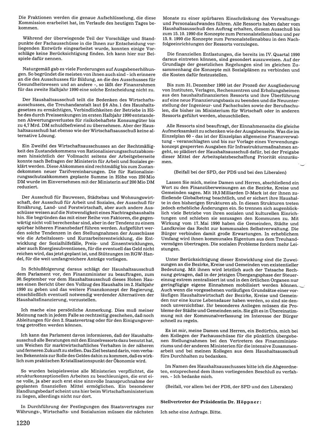 Tagungen der Volkskammer (VK) der Deutschen Demokratischen Republik (DDR), 10. Wahlperiode 1990, Seite 1220 (VK. DDR 10. WP. 1990, Prot. Tg. 1-38, 5.4.-2.10.1990, S. 1220)