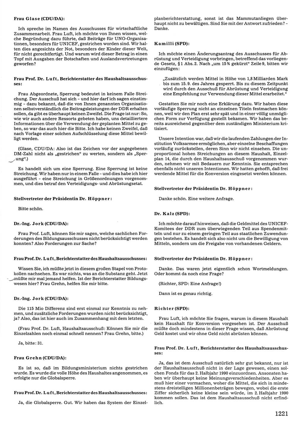 Tagungen der Volkskammer (VK) der Deutschen Demokratischen Republik (DDR), 10. Wahlperiode 1990, Seite 1221 (VK. DDR 10. WP. 1990, Prot. Tg. 1-38, 5.4.-2.10.1990, S. 1221)
