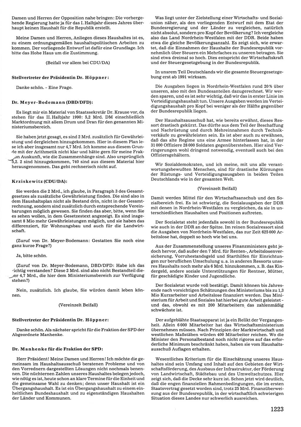 Tagungen der Volkskammer (VK) der Deutschen Demokratischen Republik (DDR), 10. Wahlperiode 1990, Seite 1223 (VK. DDR 10. WP. 1990, Prot. Tg. 1-38, 5.4.-2.10.1990, S. 1223)