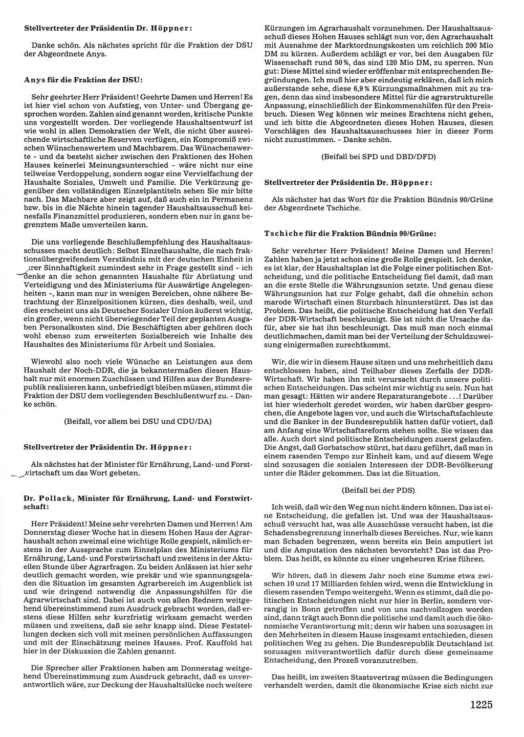 Tagungen der Volkskammer (VK) der Deutschen Demokratischen Republik (DDR), 10. Wahlperiode 1990, Seite 1225 (VK. DDR 10. WP. 1990, Prot. Tg. 1-38, 5.4.-2.10.1990, S. 1225)