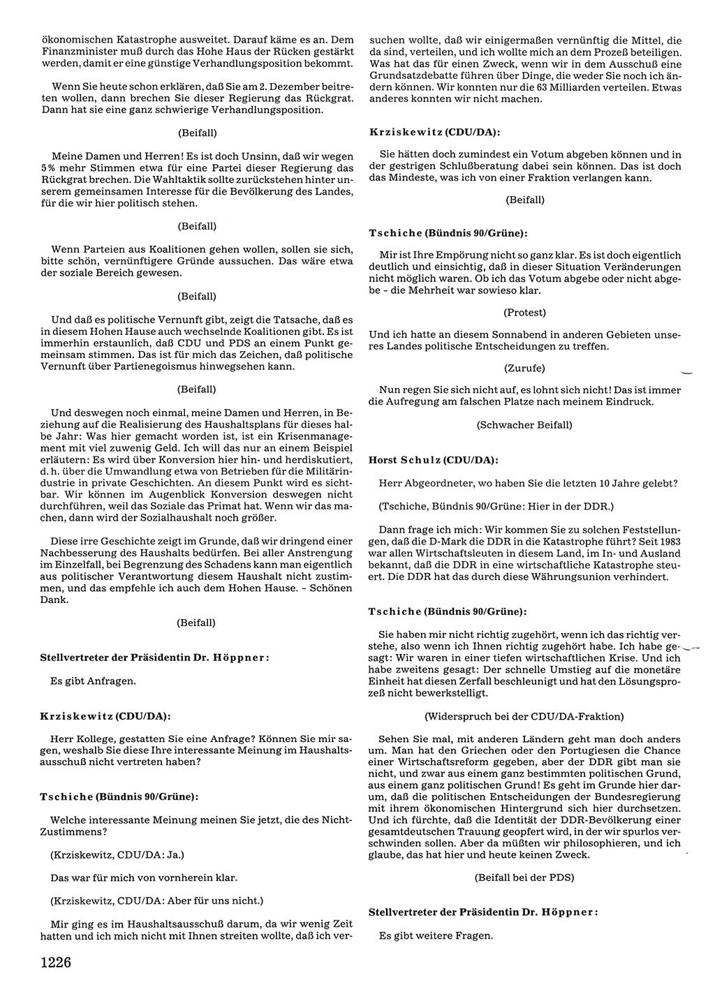 Tagungen der Volkskammer (VK) der Deutschen Demokratischen Republik (DDR), 10. Wahlperiode 1990, Seite 1226 (VK. DDR 10. WP. 1990, Prot. Tg. 1-38, 5.4.-2.10.1990, S. 1226)