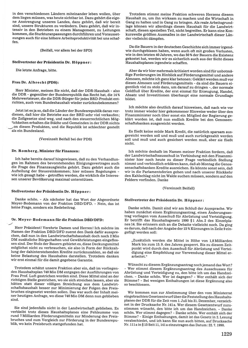 Tagungen der Volkskammer (VK) der Deutschen Demokratischen Republik (DDR), 10. Wahlperiode 1990, Seite 1229 (VK. DDR 10. WP. 1990, Prot. Tg. 1-38, 5.4.-2.10.1990, S. 1229)
