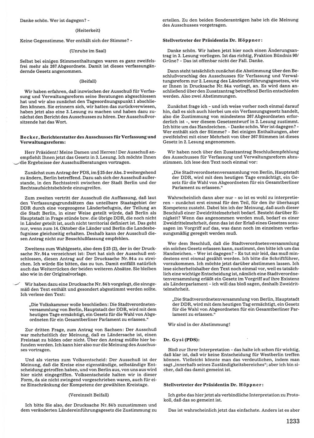 Tagungen der Volkskammer (VK) der Deutschen Demokratischen Republik (DDR), 10. Wahlperiode 1990, Seite 1233 (VK. DDR 10. WP. 1990, Prot. Tg. 1-38, 5.4.-2.10.1990, S. 1233)