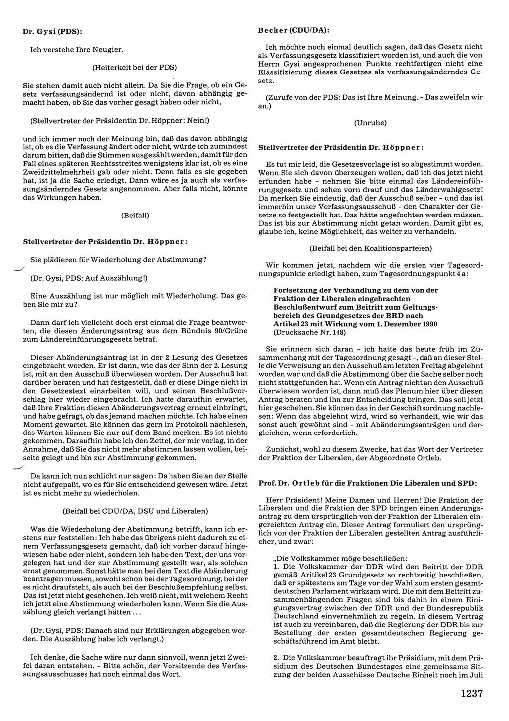 Tagungen der Volkskammer (VK) der Deutschen Demokratischen Republik (DDR), 10. Wahlperiode 1990, Seite 1237 (VK. DDR 10. WP. 1990, Prot. Tg. 1-38, 5.4.-2.10.1990, S. 1237)