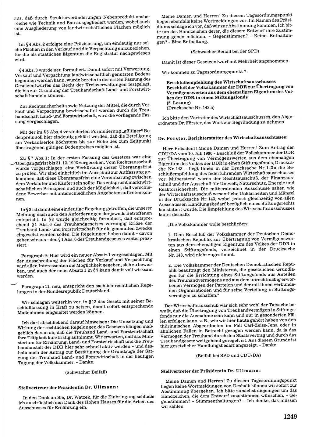 Tagungen der Volkskammer (VK) der Deutschen Demokratischen Republik (DDR), 10. Wahlperiode 1990, Seite 1249 (VK. DDR 10. WP. 1990, Prot. Tg. 1-38, 5.4.-2.10.1990, S. 1249)