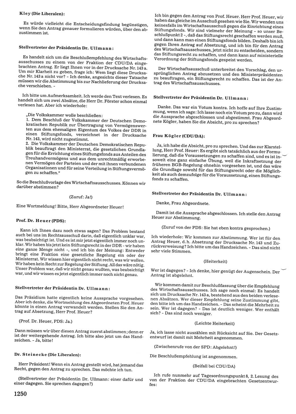 Tagungen der Volkskammer (VK) der Deutschen Demokratischen Republik (DDR), 10. Wahlperiode 1990, Seite 1250 (VK. DDR 10. WP. 1990, Prot. Tg. 1-38, 5.4.-2.10.1990, S. 1250)