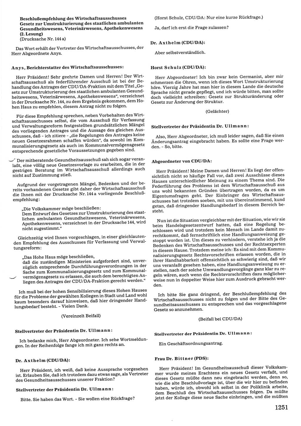 Tagungen der Volkskammer (VK) der Deutschen Demokratischen Republik (DDR), 10. Wahlperiode 1990, Seite 1251 (VK. DDR 10. WP. 1990, Prot. Tg. 1-38, 5.4.-2.10.1990, S. 1251)