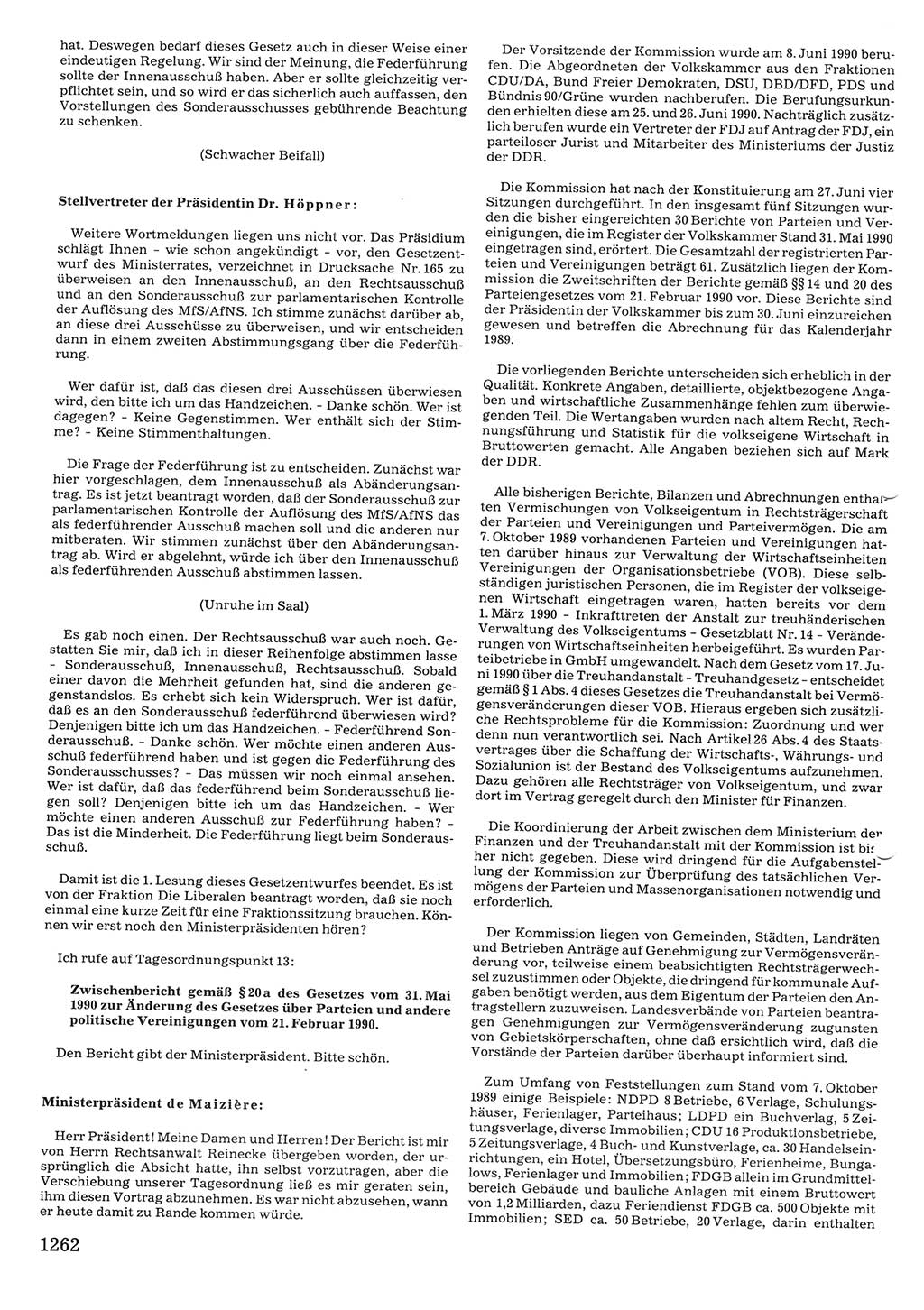 Tagungen der Volkskammer (VK) der Deutschen Demokratischen Republik (DDR), 10. Wahlperiode 1990, Seite 1262 (VK. DDR 10. WP. 1990, Prot. Tg. 1-38, 5.4.-2.10.1990, S. 1262)