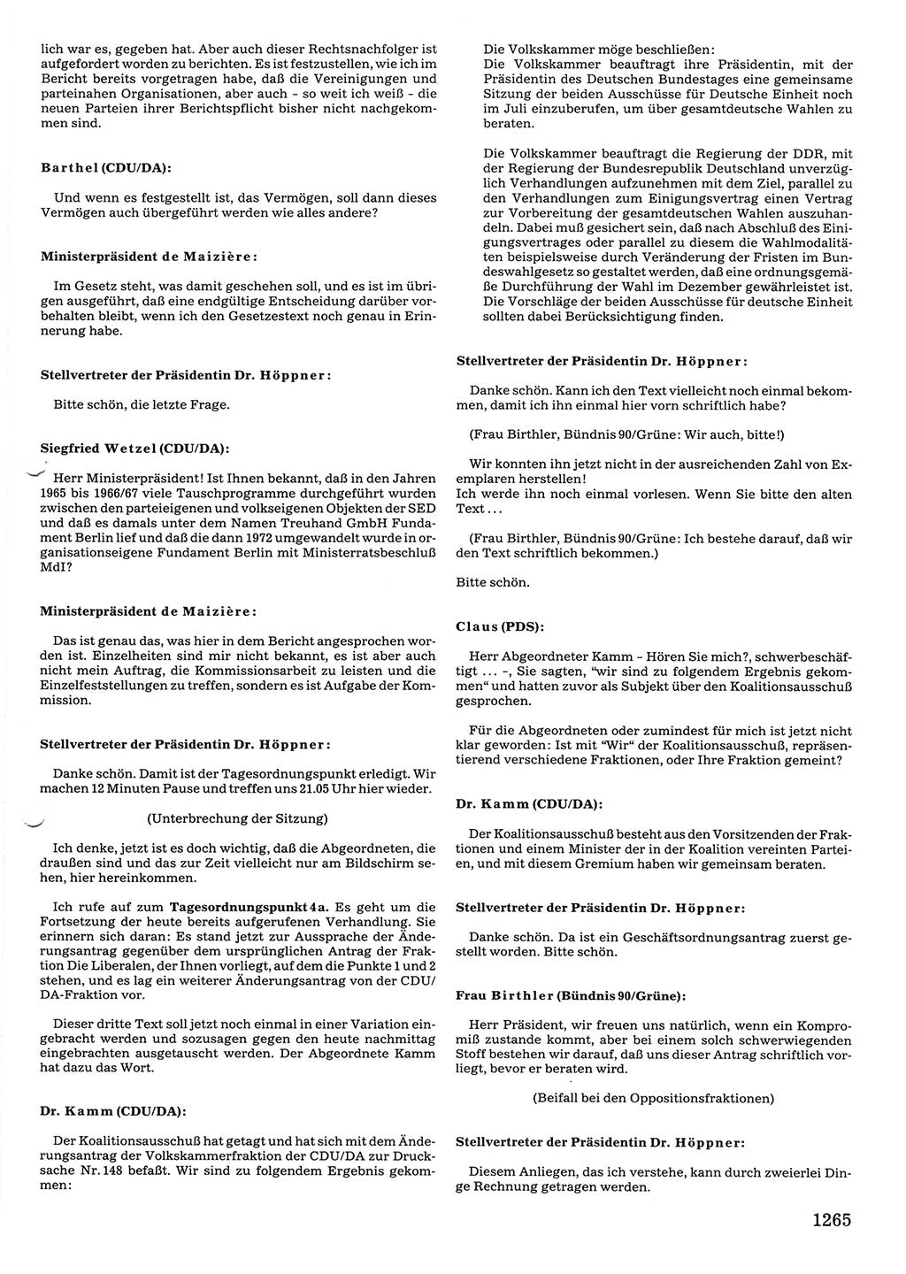 Tagungen der Volkskammer (VK) der Deutschen Demokratischen Republik (DDR), 10. Wahlperiode 1990, Seite 1265 (VK. DDR 10. WP. 1990, Prot. Tg. 1-38, 5.4.-2.10.1990, S. 1265)