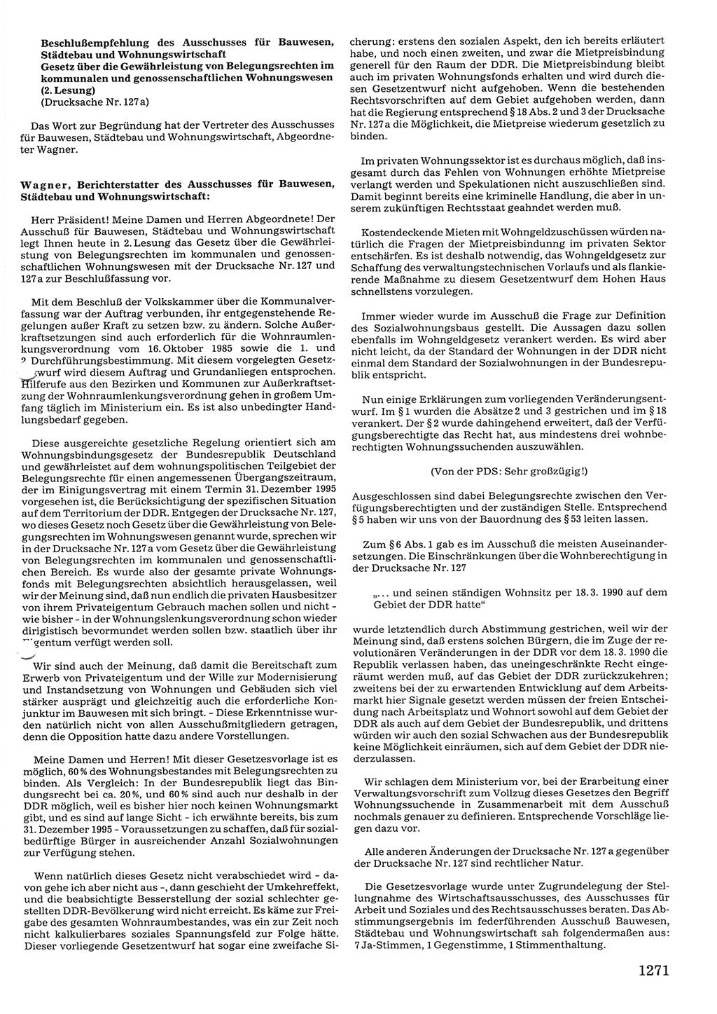 Tagungen der Volkskammer (VK) der Deutschen Demokratischen Republik (DDR), 10. Wahlperiode 1990, Seite 1271 (VK. DDR 10. WP. 1990, Prot. Tg. 1-38, 5.4.-2.10.1990, S. 1271)