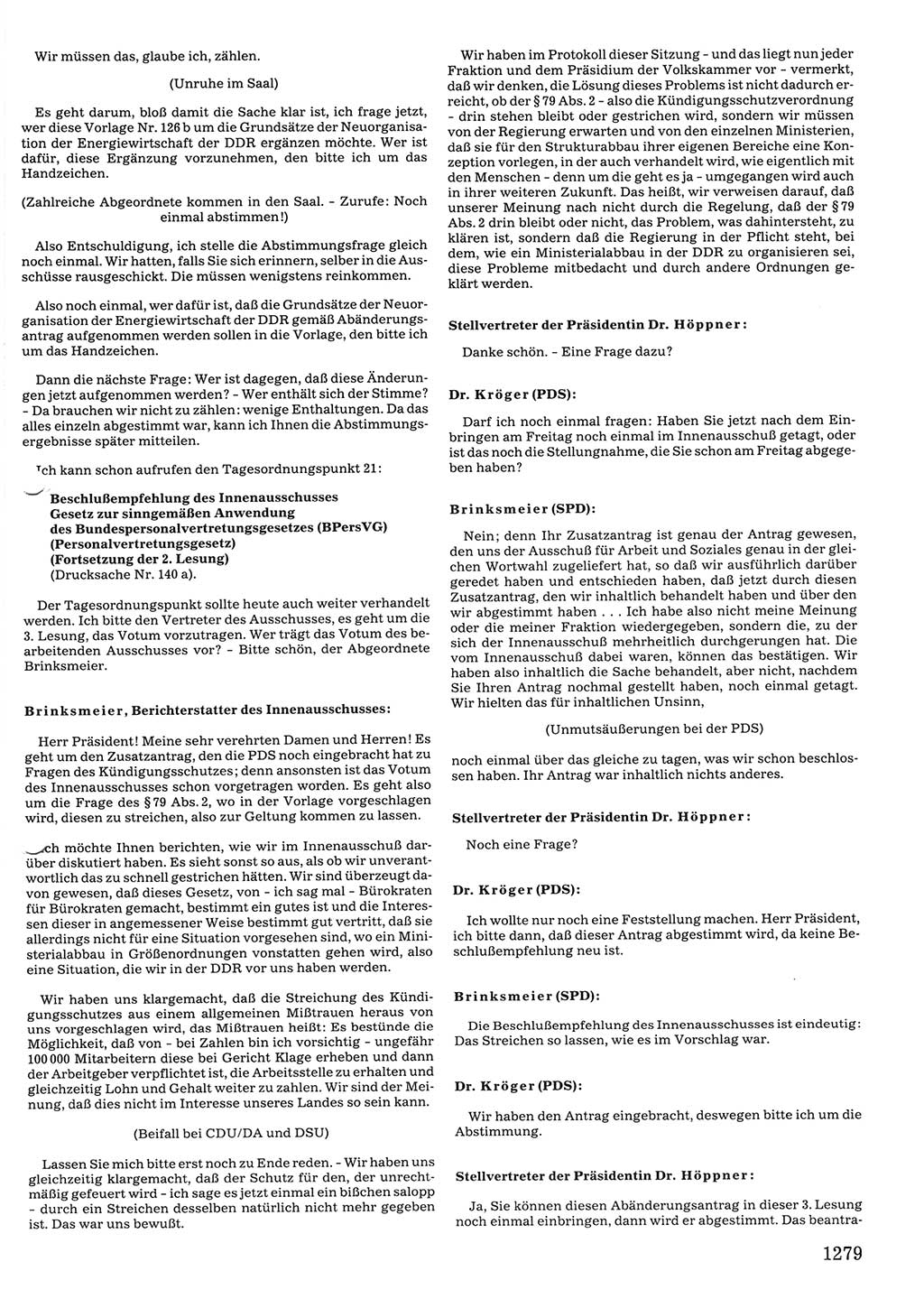 Tagungen der Volkskammer (VK) der Deutschen Demokratischen Republik (DDR), 10. Wahlperiode 1990, Seite 1279 (VK. DDR 10. WP. 1990, Prot. Tg. 1-38, 5.4.-2.10.1990, S. 1279)