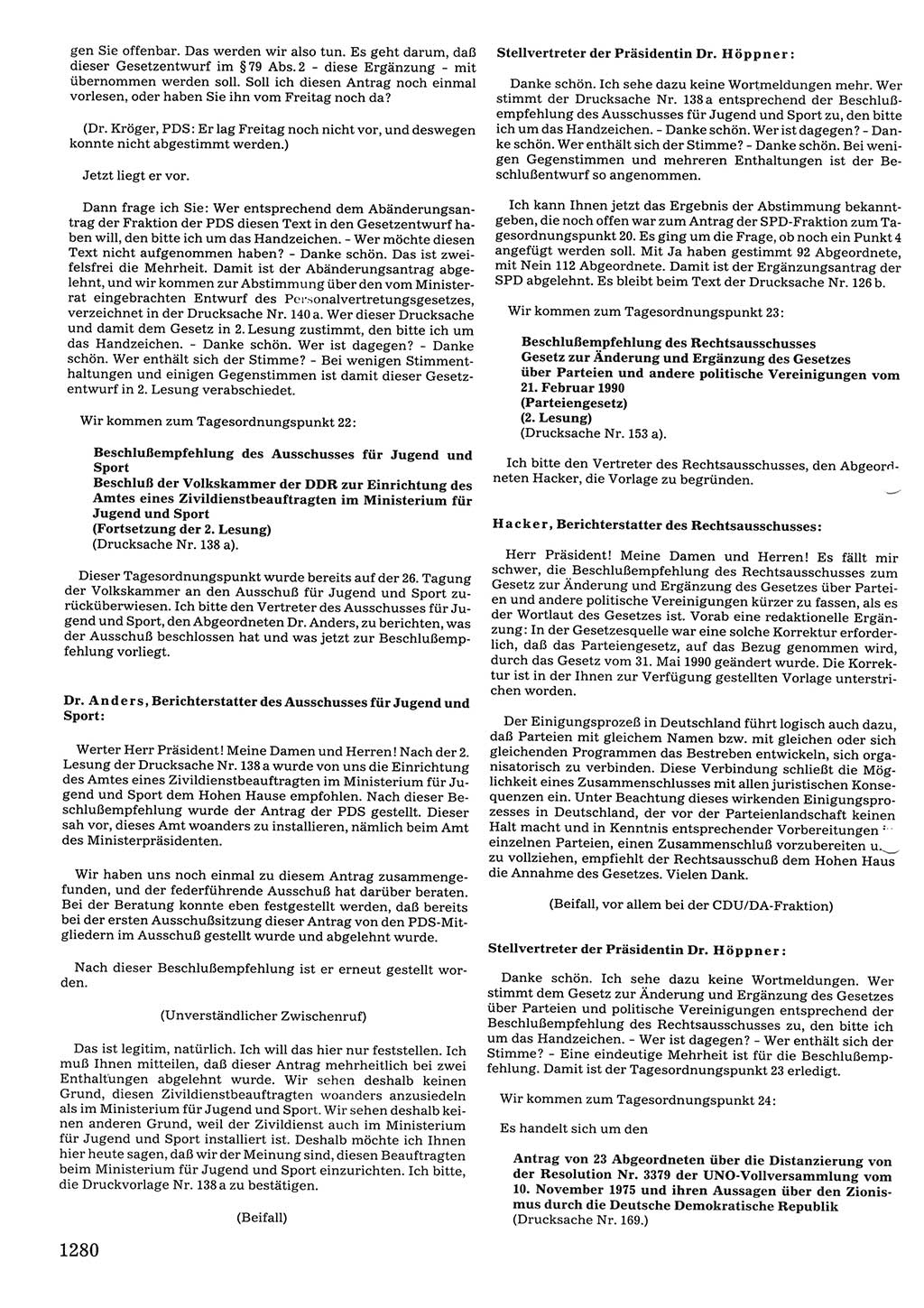 Tagungen der Volkskammer (VK) der Deutschen Demokratischen Republik (DDR), 10. Wahlperiode 1990, Seite 1280 (VK. DDR 10. WP. 1990, Prot. Tg. 1-38, 5.4.-2.10.1990, S. 1280)