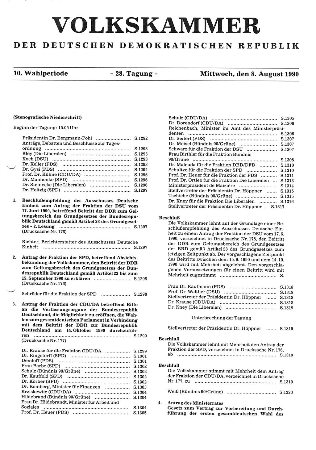 Tagungen der Volkskammer (VK) der Deutschen Demokratischen Republik (DDR), 10. Wahlperiode 1990, Seite 1291 (VK. DDR 10. WP. 1990, Prot. Tg. 1-38, 5.4.-2.10.1990, S. 1291)