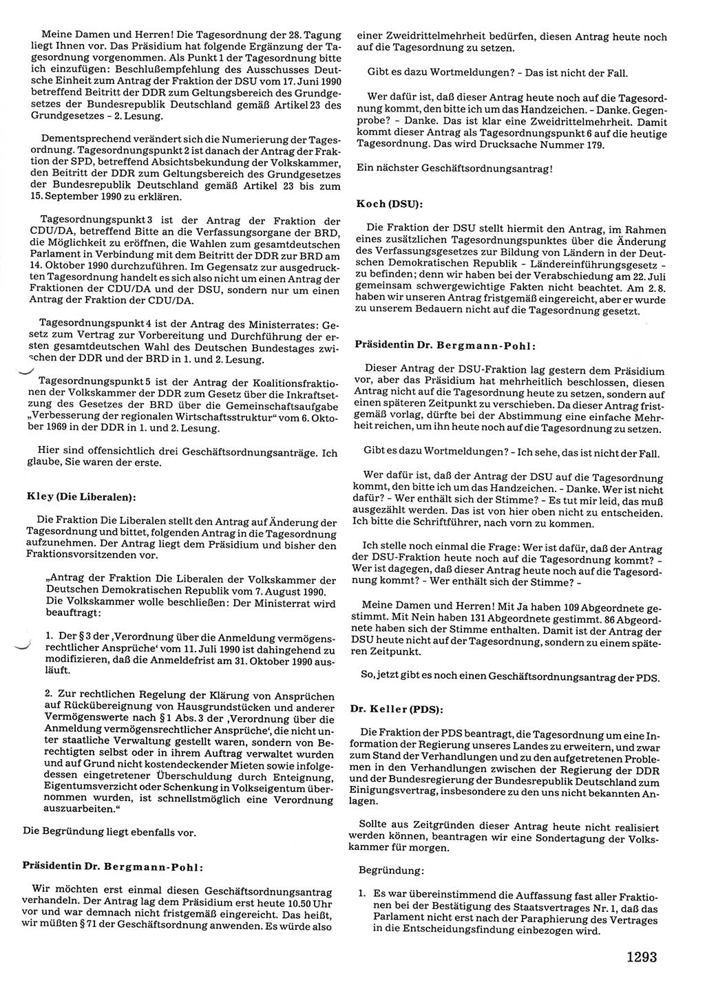 Tagungen der Volkskammer (VK) der Deutschen Demokratischen Republik (DDR), 10. Wahlperiode 1990, Seite 1293 (VK. DDR 10. WP. 1990, Prot. Tg. 1-38, 5.4.-2.10.1990, S. 1293)