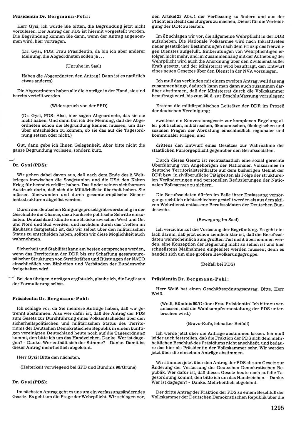 Tagungen der Volkskammer (VK) der Deutschen Demokratischen Republik (DDR), 10. Wahlperiode 1990, Seite 1295 (VK. DDR 10. WP. 1990, Prot. Tg. 1-38, 5.4.-2.10.1990, S. 1295)