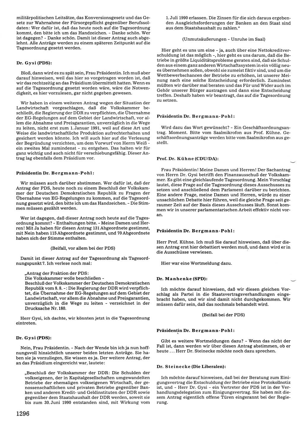 Tagungen der Volkskammer (VK) der Deutschen Demokratischen Republik (DDR), 10. Wahlperiode 1990, Seite 1296 (VK. DDR 10. WP. 1990, Prot. Tg. 1-38, 5.4.-2.10.1990, S. 1296)