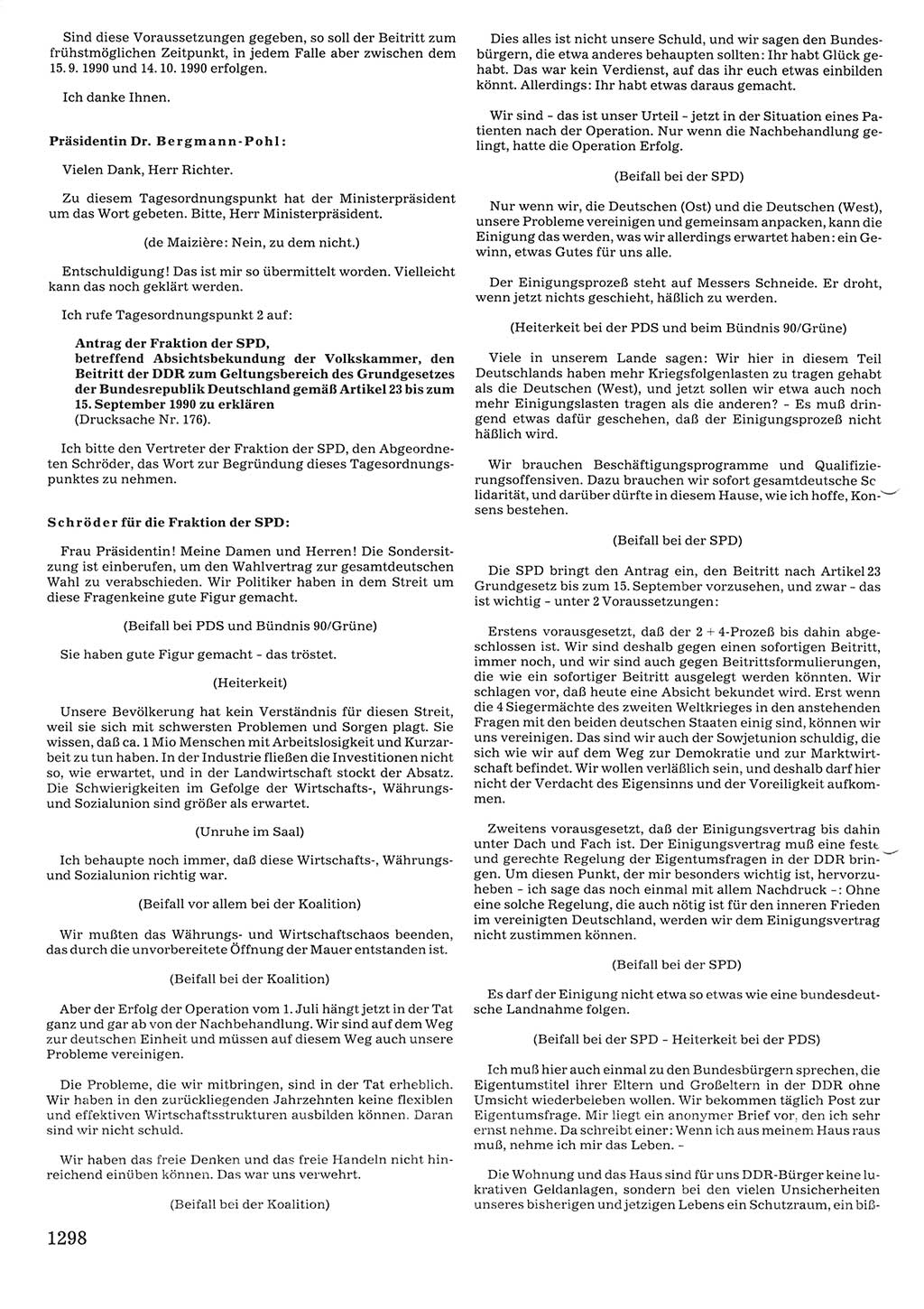 Tagungen der Volkskammer (VK) der Deutschen Demokratischen Republik (DDR), 10. Wahlperiode 1990, Seite 1298 (VK. DDR 10. WP. 1990, Prot. Tg. 1-38, 5.4.-2.10.1990, S. 1298)