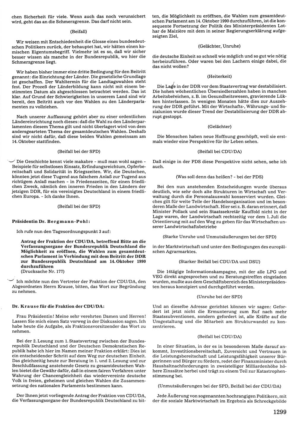 Tagungen der Volkskammer (VK) der Deutschen Demokratischen Republik (DDR), 10. Wahlperiode 1990, Seite 1299 (VK. DDR 10. WP. 1990, Prot. Tg. 1-38, 5.4.-2.10.1990, S. 1299)