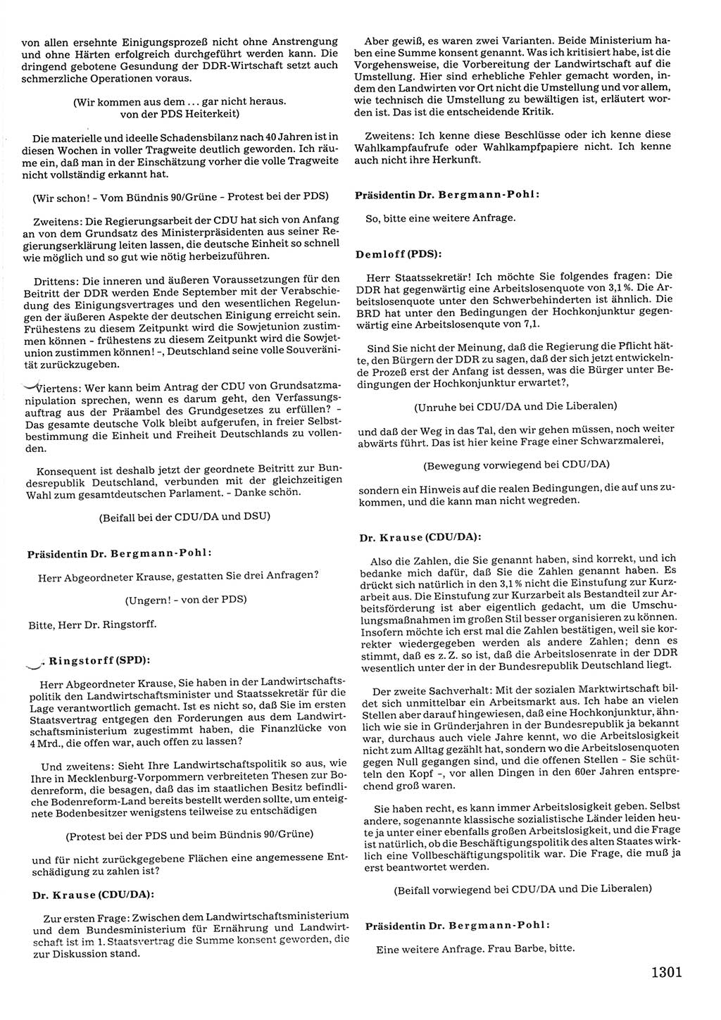 Tagungen der Volkskammer (VK) der Deutschen Demokratischen Republik (DDR), 10. Wahlperiode 1990, Seite 1301 (VK. DDR 10. WP. 1990, Prot. Tg. 1-38, 5.4.-2.10.1990, S. 1301)