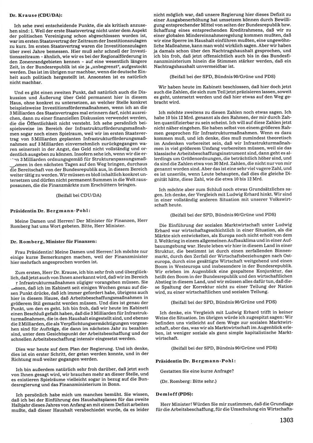 Tagungen der Volkskammer (VK) der Deutschen Demokratischen Republik (DDR), 10. Wahlperiode 1990, Seite 1303 (VK. DDR 10. WP. 1990, Prot. Tg. 1-38, 5.4.-2.10.1990, S. 1303)