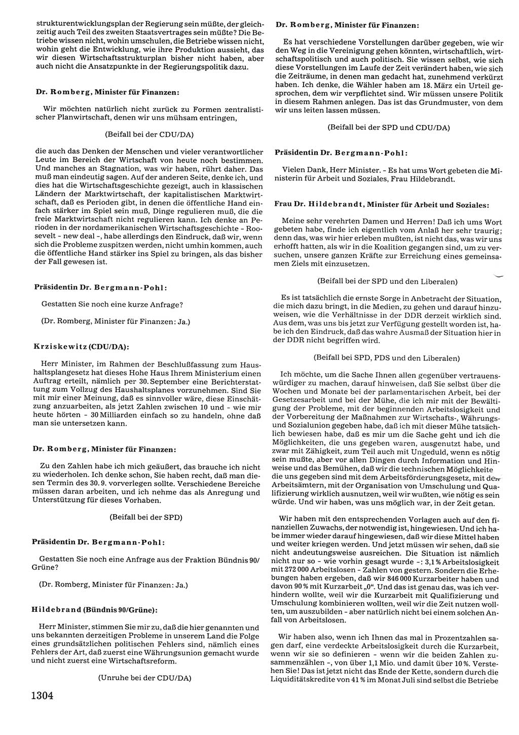 Tagungen der Volkskammer (VK) der Deutschen Demokratischen Republik (DDR), 10. Wahlperiode 1990, Seite 1304 (VK. DDR 10. WP. 1990, Prot. Tg. 1-38, 5.4.-2.10.1990, S. 1304)