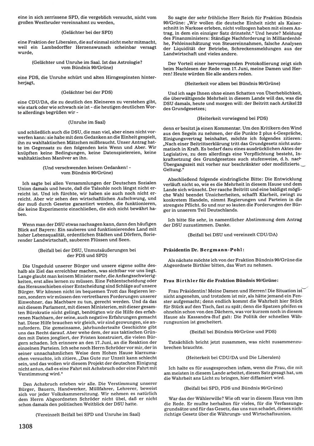 Tagungen der Volkskammer (VK) der Deutschen Demokratischen Republik (DDR), 10. Wahlperiode 1990, Seite 1308 (VK. DDR 10. WP. 1990, Prot. Tg. 1-38, 5.4.-2.10.1990, S. 1308)