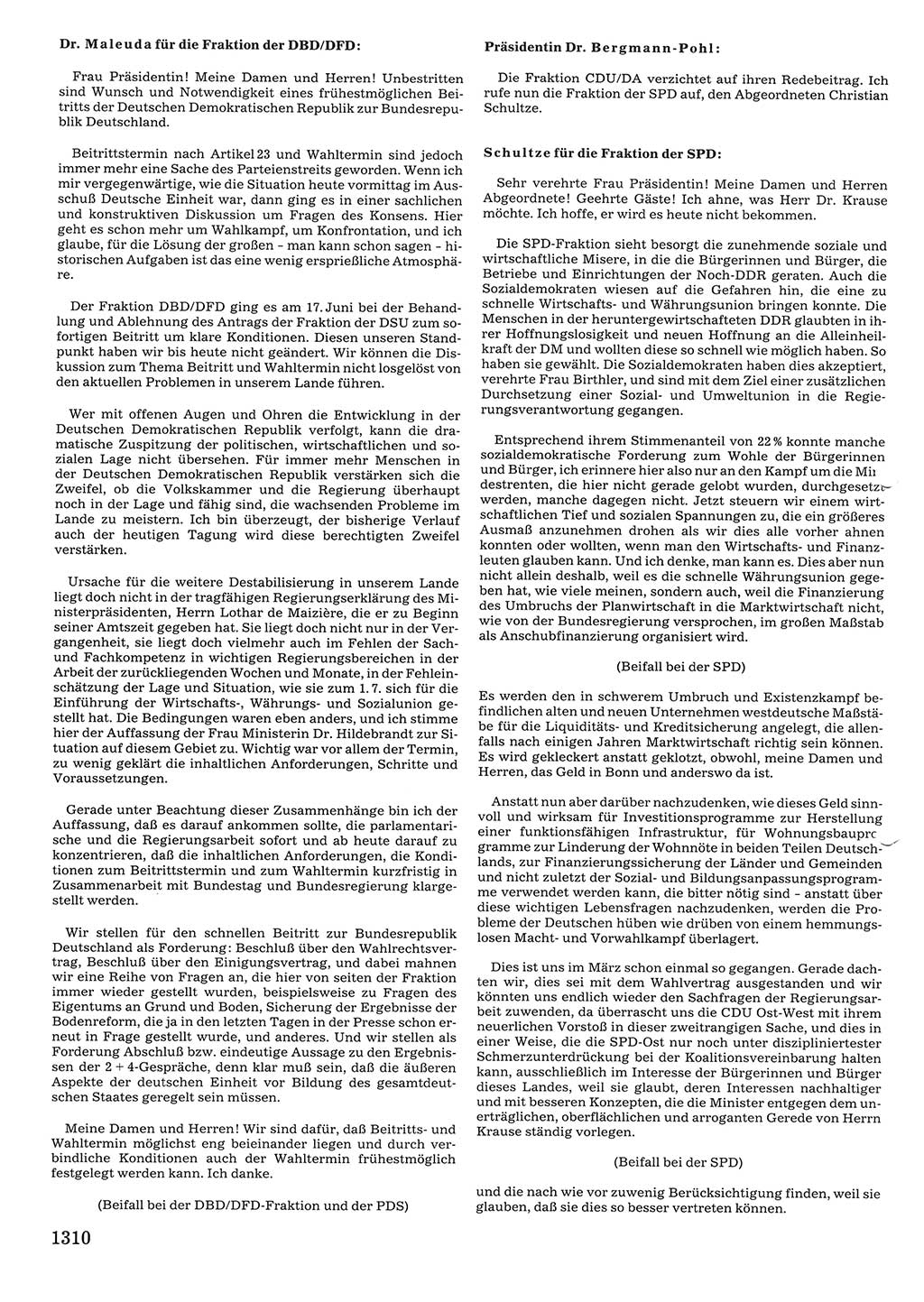 Tagungen der Volkskammer (VK) der Deutschen Demokratischen Republik (DDR), 10. Wahlperiode 1990, Seite 1310 (VK. DDR 10. WP. 1990, Prot. Tg. 1-38, 5.4.-2.10.1990, S. 1310)