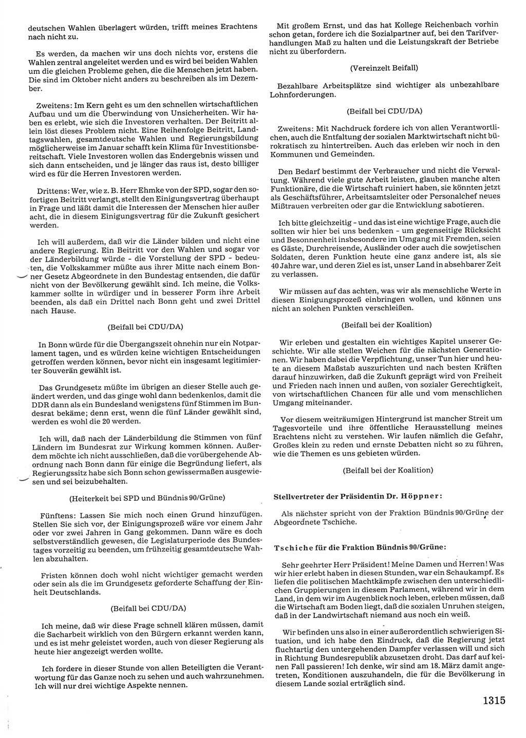 Tagungen der Volkskammer (VK) der Deutschen Demokratischen Republik (DDR), 10. Wahlperiode 1990, Seite 1315 (VK. DDR 10. WP. 1990, Prot. Tg. 1-38, 5.4.-2.10.1990, S. 1315)