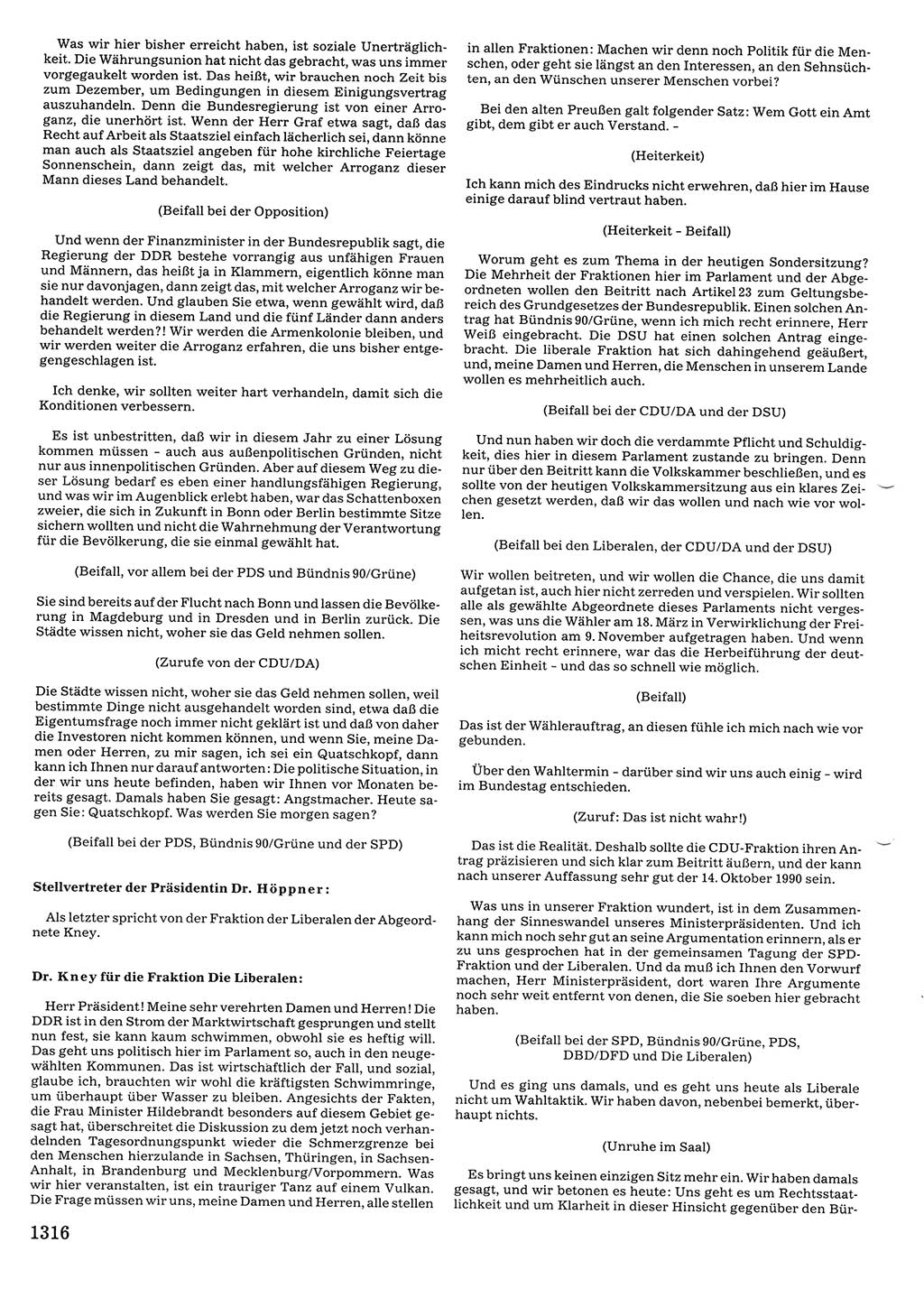 Tagungen der Volkskammer (VK) der Deutschen Demokratischen Republik (DDR), 10. Wahlperiode 1990, Seite 1316 (VK. DDR 10. WP. 1990, Prot. Tg. 1-38, 5.4.-2.10.1990, S. 1316)