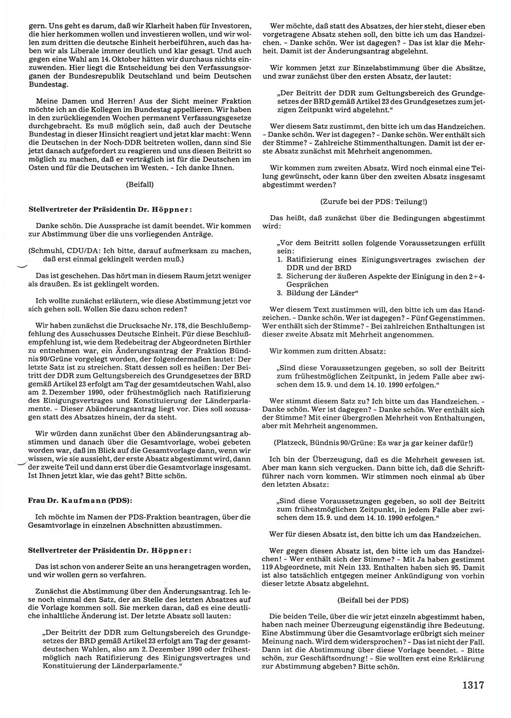 Tagungen der Volkskammer (VK) der Deutschen Demokratischen Republik (DDR), 10. Wahlperiode 1990, Seite 1317 (VK. DDR 10. WP. 1990, Prot. Tg. 1-38, 5.4.-2.10.1990, S. 1317)