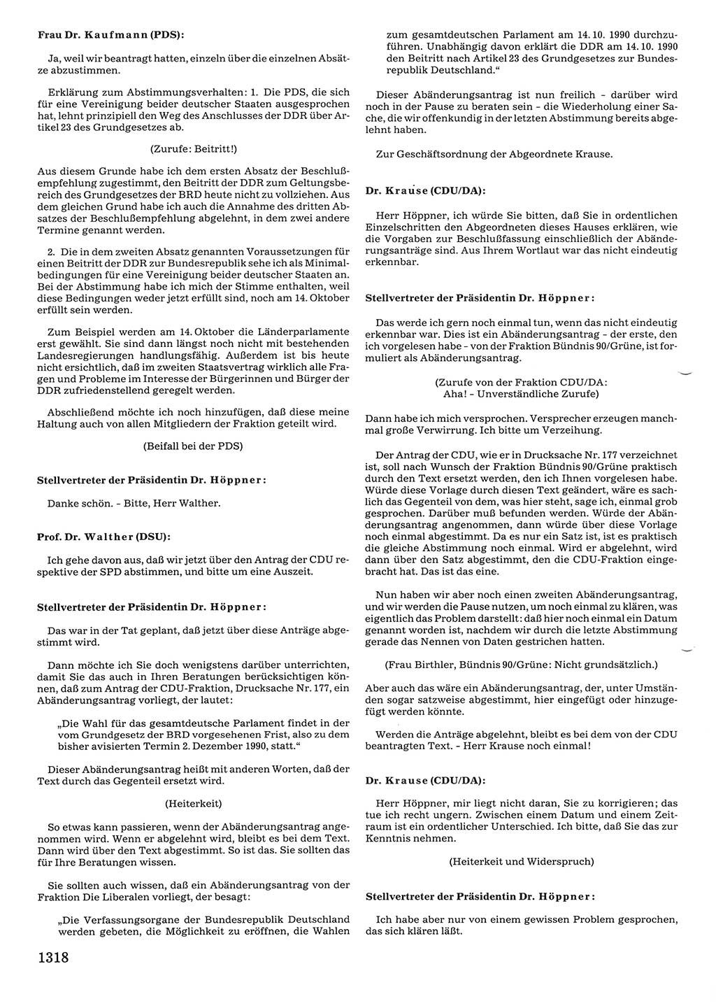 Tagungen der Volkskammer (VK) der Deutschen Demokratischen Republik (DDR), 10. Wahlperiode 1990, Seite 1318 (VK. DDR 10. WP. 1990, Prot. Tg. 1-38, 5.4.-2.10.1990, S. 1318)