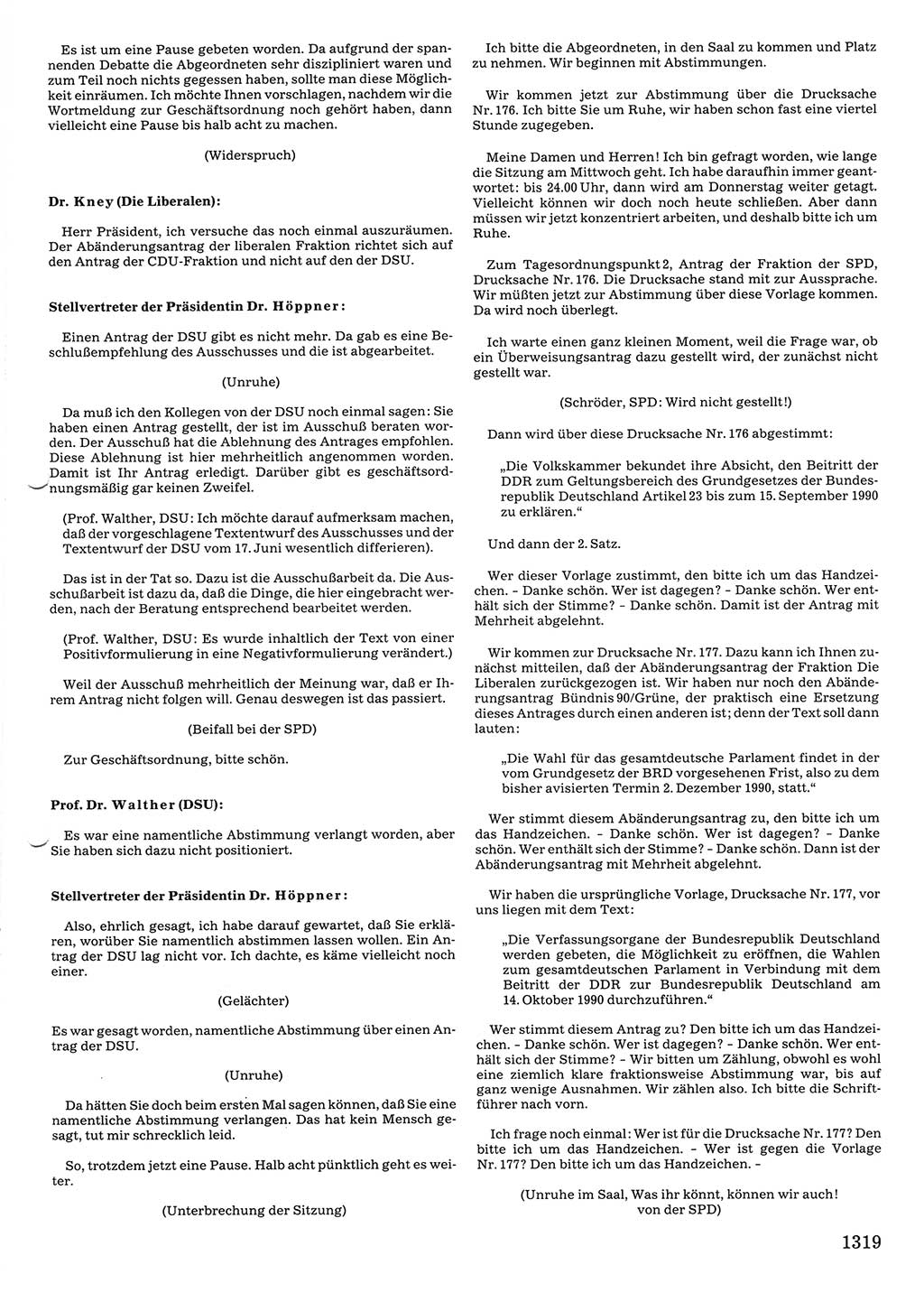 Tagungen der Volkskammer (VK) der Deutschen Demokratischen Republik (DDR), 10. Wahlperiode 1990, Seite 1319 (VK. DDR 10. WP. 1990, Prot. Tg. 1-38, 5.4.-2.10.1990, S. 1319)