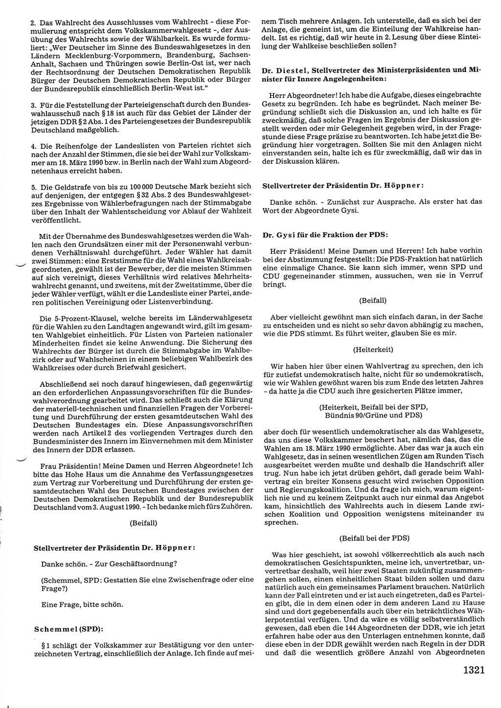 Tagungen der Volkskammer (VK) der Deutschen Demokratischen Republik (DDR), 10. Wahlperiode 1990, Seite 1321 (VK. DDR 10. WP. 1990, Prot. Tg. 1-38, 5.4.-2.10.1990, S. 1321)