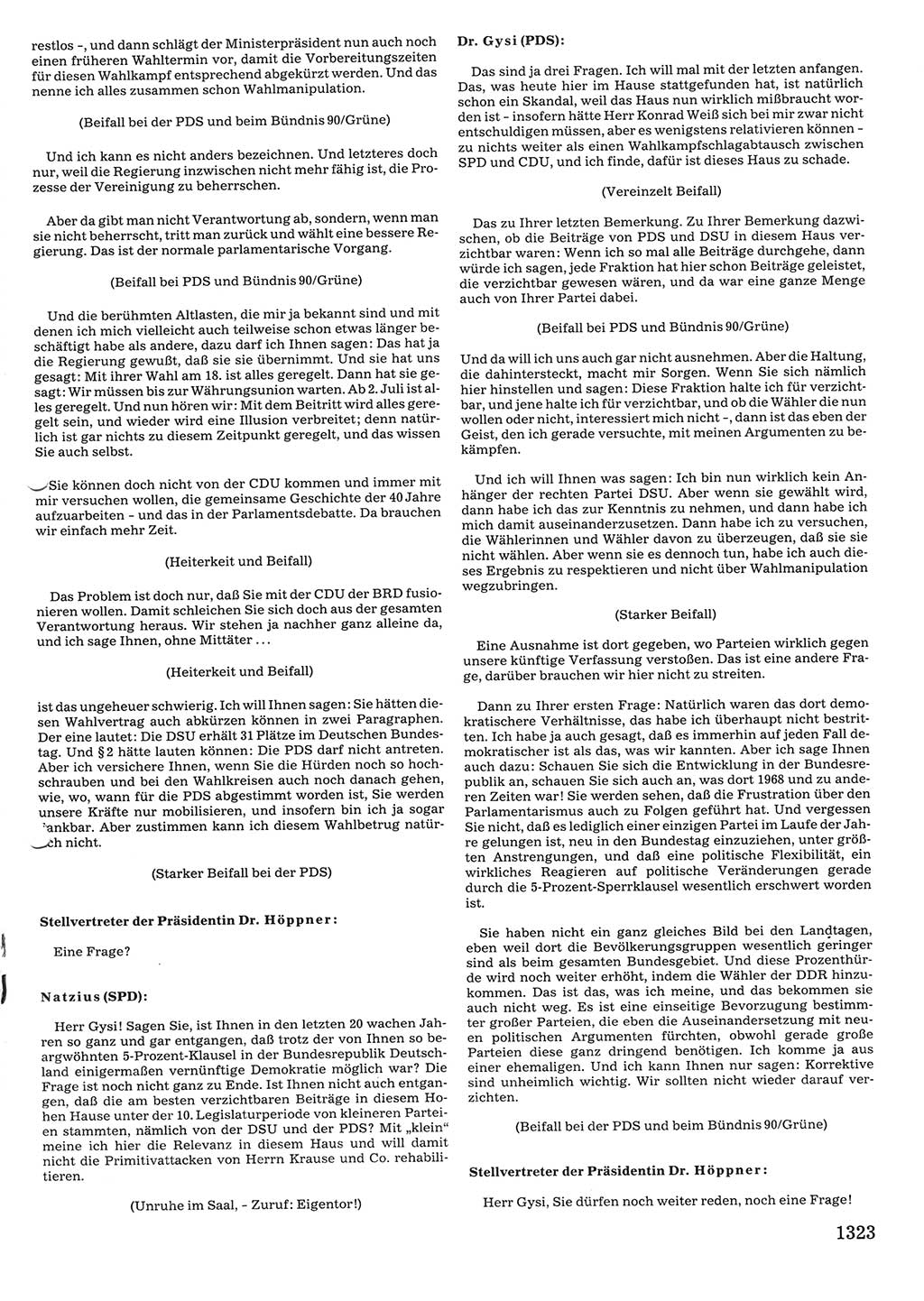 Tagungen der Volkskammer (VK) der Deutschen Demokratischen Republik (DDR), 10. Wahlperiode 1990, Seite 1323 (VK. DDR 10. WP. 1990, Prot. Tg. 1-38, 5.4.-2.10.1990, S. 1323)