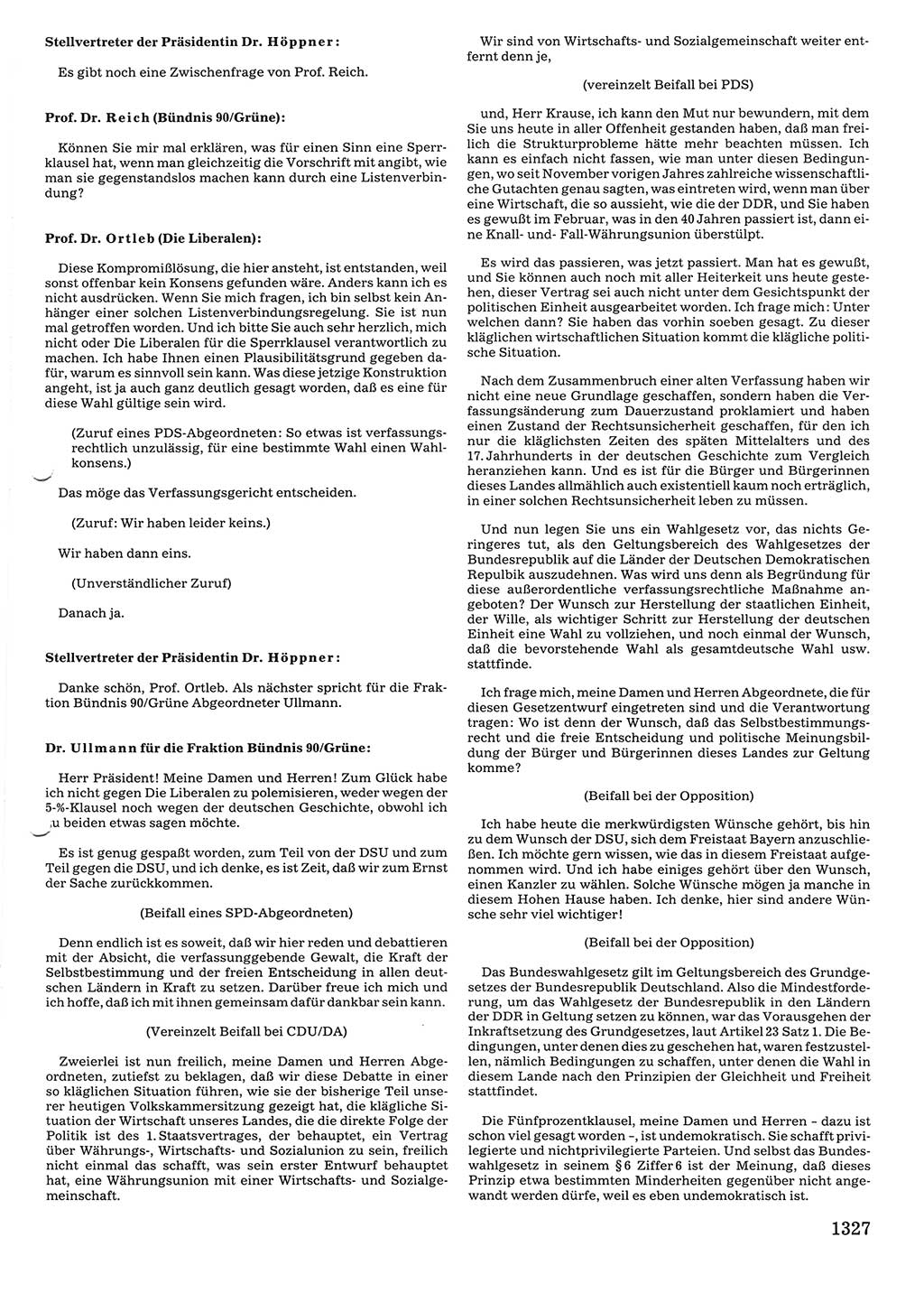 Tagungen der Volkskammer (VK) der Deutschen Demokratischen Republik (DDR), 10. Wahlperiode 1990, Seite 1327 (VK. DDR 10. WP. 1990, Prot. Tg. 1-38, 5.4.-2.10.1990, S. 1327)