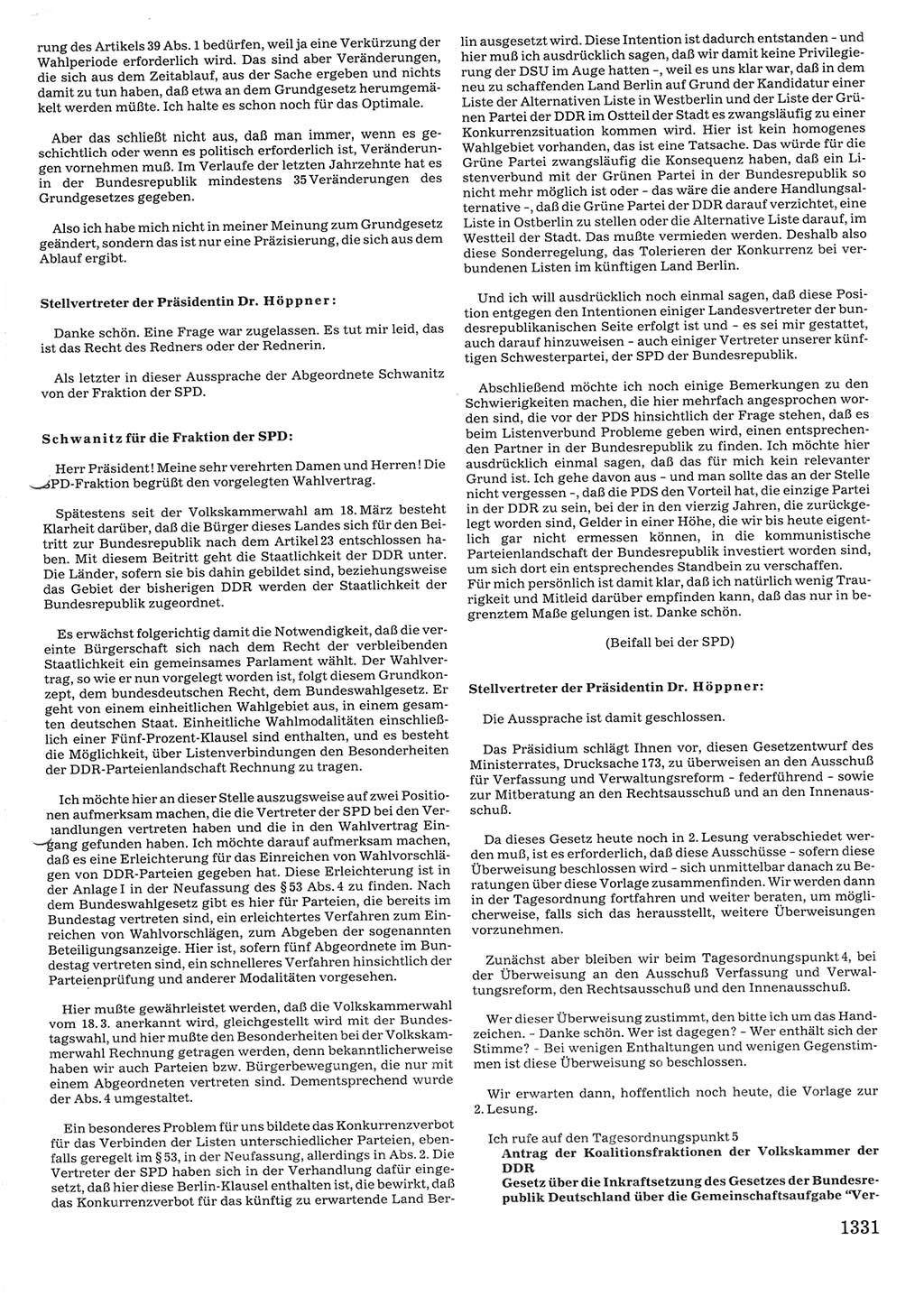 Tagungen der Volkskammer (VK) der Deutschen Demokratischen Republik (DDR), 10. Wahlperiode 1990, Seite 1331 (VK. DDR 10. WP. 1990, Prot. Tg. 1-38, 5.4.-2.10.1990, S. 1331)
