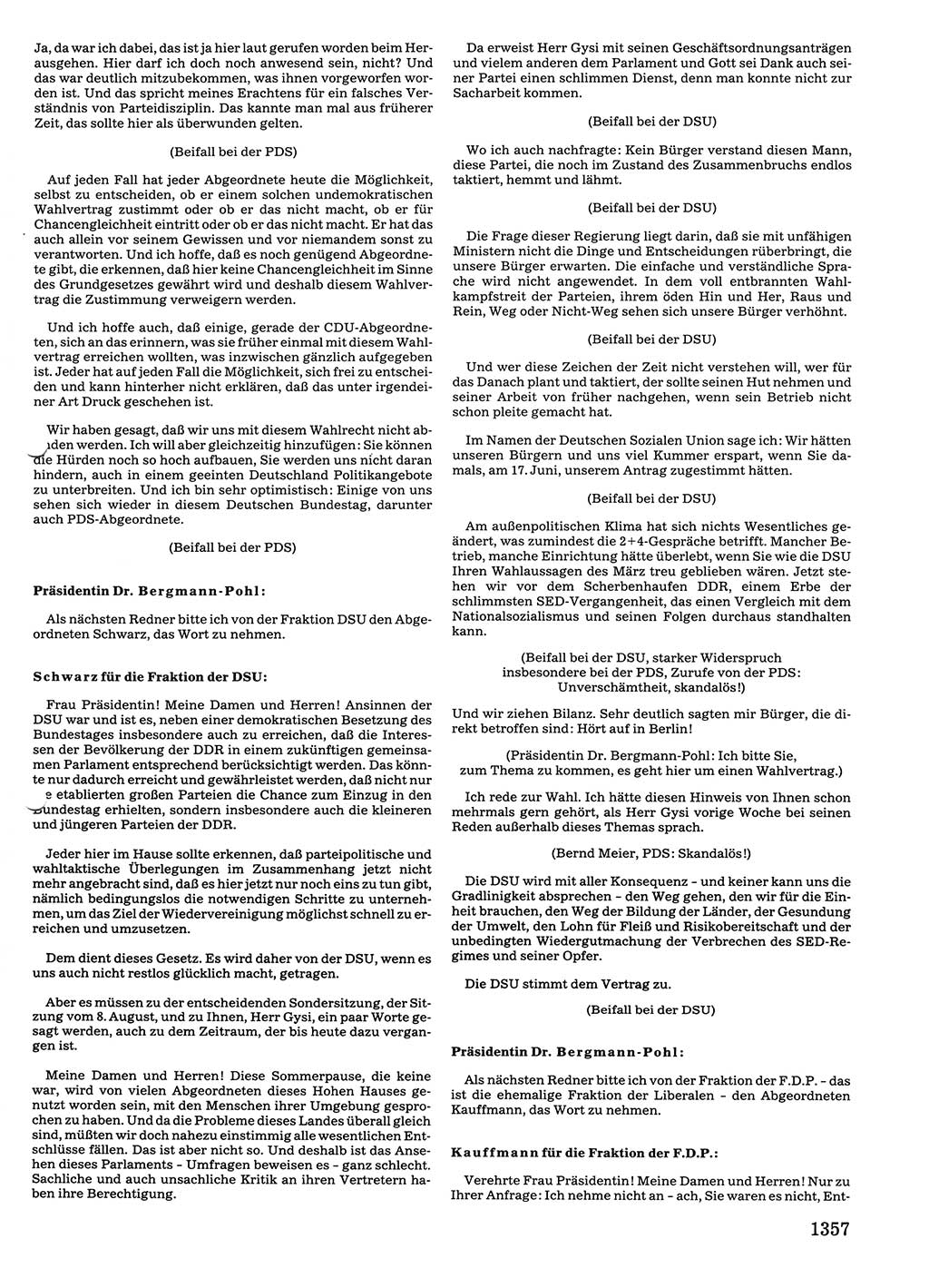 Tagungen der Volkskammer (VK) der Deutschen Demokratischen Republik (DDR), 10. Wahlperiode 1990, Seite 1357 (VK. DDR 10. WP. 1990, Prot. Tg. 1-38, 5.4.-2.10.1990, S. 1357)