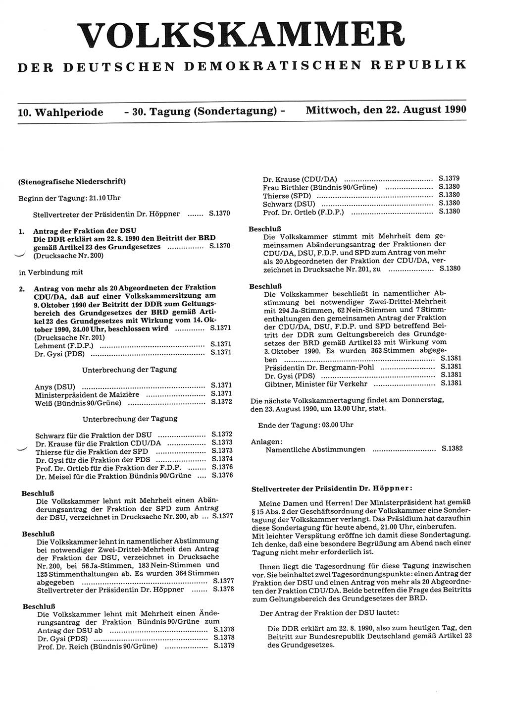 Tagungen der Volkskammer (VK) der Deutschen Demokratischen Republik (DDR), 10. Wahlperiode 1990, Seite 1371 (VK. DDR 10. WP. 1990, Prot. Tg. 1-38, 5.4.-2.10.1990, S. 1371)