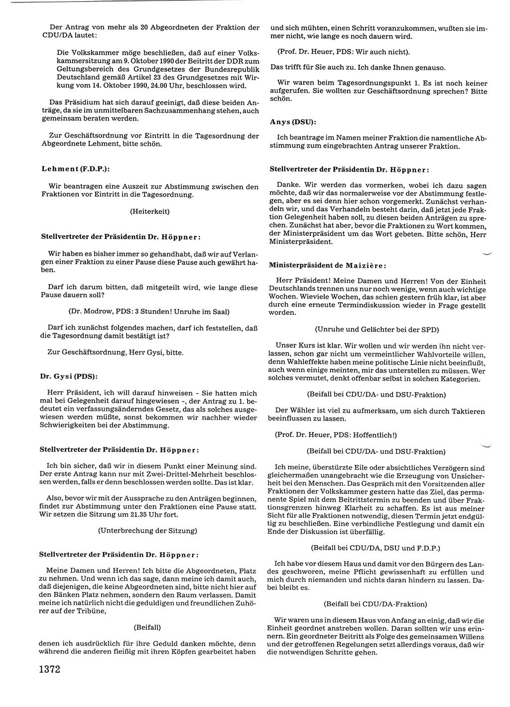 Tagungen der Volkskammer (VK) der Deutschen Demokratischen Republik (DDR), 10. Wahlperiode 1990, Seite 1372 (VK. DDR 10. WP. 1990, Prot. Tg. 1-38, 5.4.-2.10.1990, S. 1372)