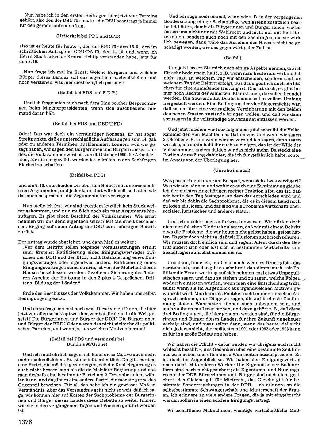 Tagungen der Volkskammer (VK) der Deutschen Demokratischen Republik (DDR), 10. Wahlperiode 1990, Seite 1376 (VK. DDR 10. WP. 1990, Prot. Tg. 1-38, 5.4.-2.10.1990, S. 1376)